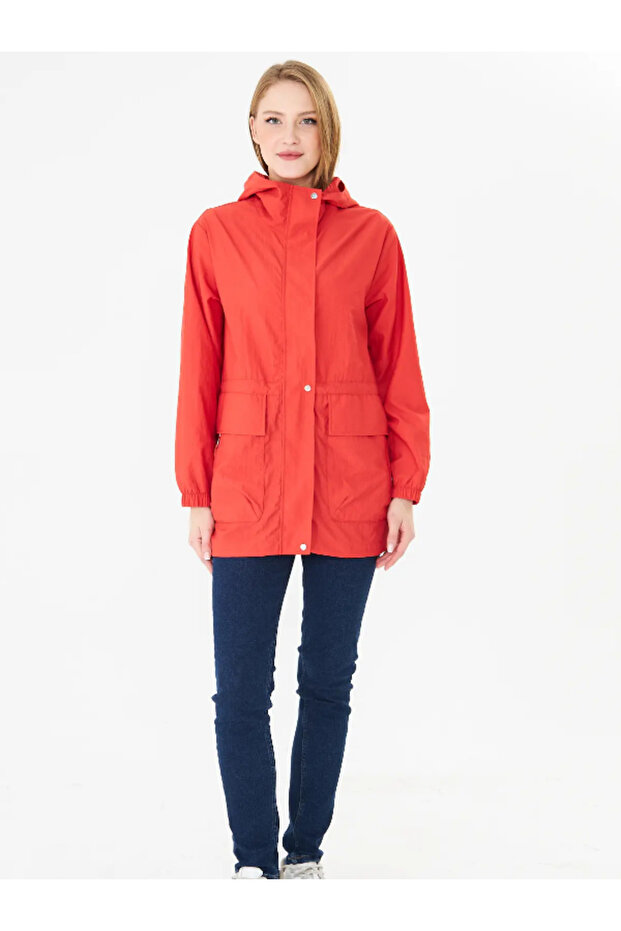 Women's Hooded Adjustable Waist Unlined Raincoat
