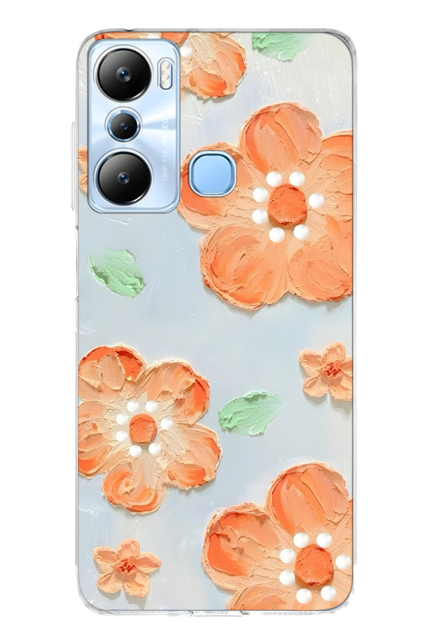 Infinix Hot 20I Compatible Orange Flower Oil Painting Patterned Transparent Phone Case