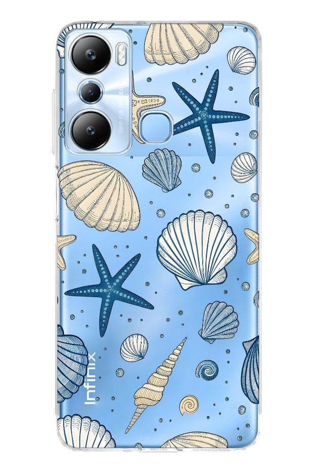 حافظة هاتف شفافة متوافقة مع Infinix Hot 20i من نوع Sea Shell و Star منقوش