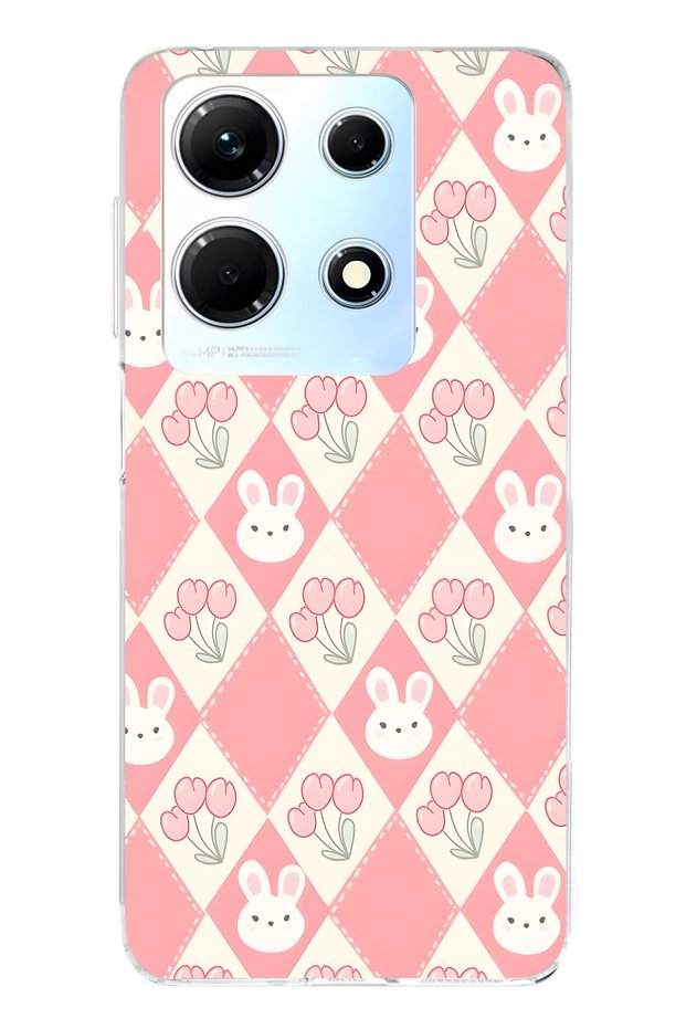 Infinix Note 30 Compatible Rabbit and Tulip Patterned Transparent Phone Case