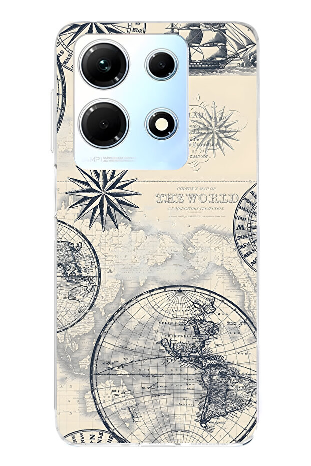 حافظة هاتف شفافة متوافقة مع Infinix Note 30 تحتوي على خريطة العالم والبوصلة منقوش - 1