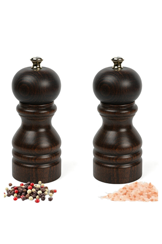 Brown Wooden Salt and Pepper Hand Grinder Grinder 2 Pieces 12 cm