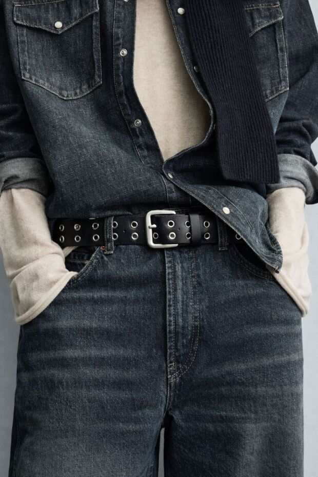 Male Studded Detail Faux Leather Belt