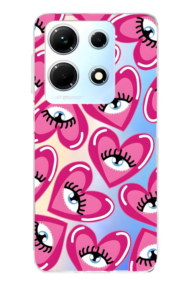 Infinix Note 30 Compatible Pink Heart Eye Patterned Transparent Phone Case
