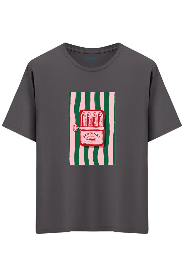 تي شيرت ساردينز مطبوع بيسكل كراك يو سايز