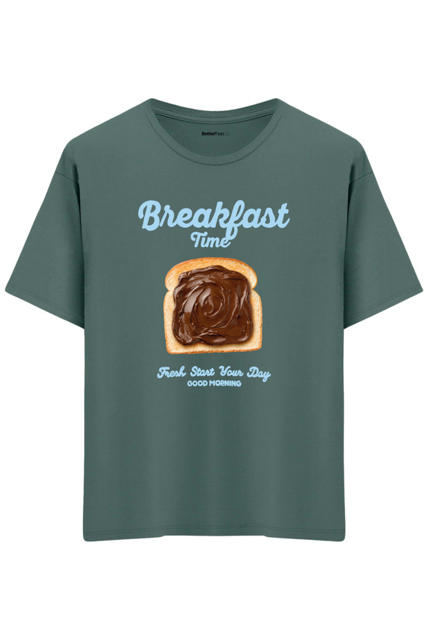 تي شيرت كبير الحجم برقبة دائرية من Breakfast Time مطبوع