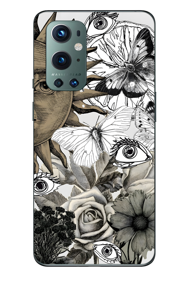 One Plus 9 Pro Compatible Sun and Eye Collage Patterned Transparent Phone Case