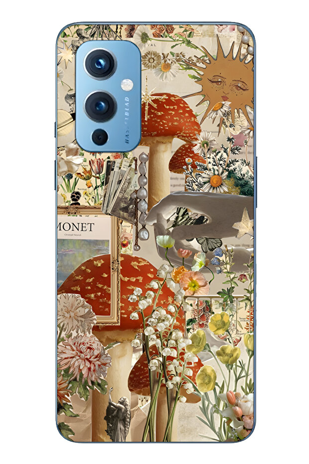 حافظة هاتف شفافة متوافقة مع One Plus 9 من نوع Mushroom Garden منقوش - 1