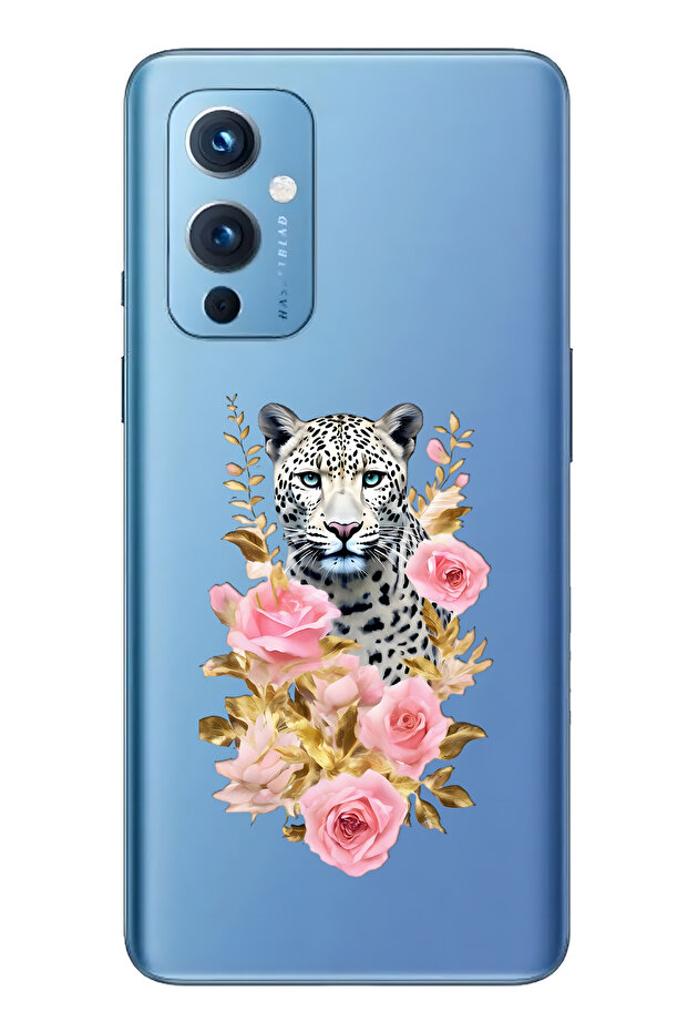 حافظة هاتف شفافة متوافقة مع One Plus 9 من نوع Leopard وPink Rose منقوش - 1