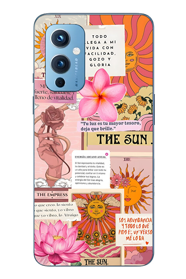 One Plus 9 Compatible Sun Tarot Patterned Transparent Phone Case - 1