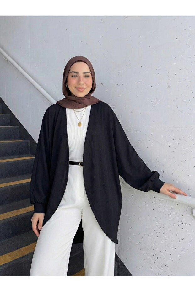كارديجان عثماني بأكمام خفاشية - أسود