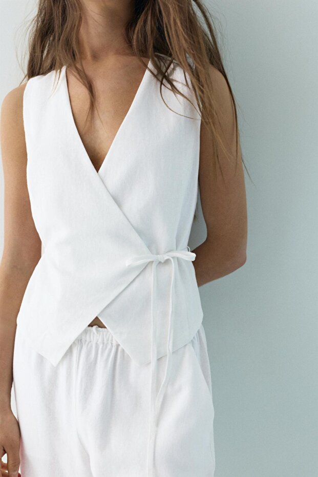 Yanları bağlamalı rustik yelek - 6