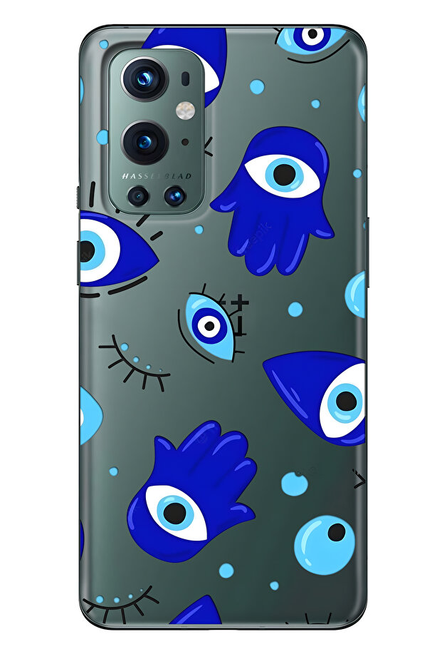 One Plus 9 Pro Compatible Hamsa Hand Patterned Transparent Phone Case - 1