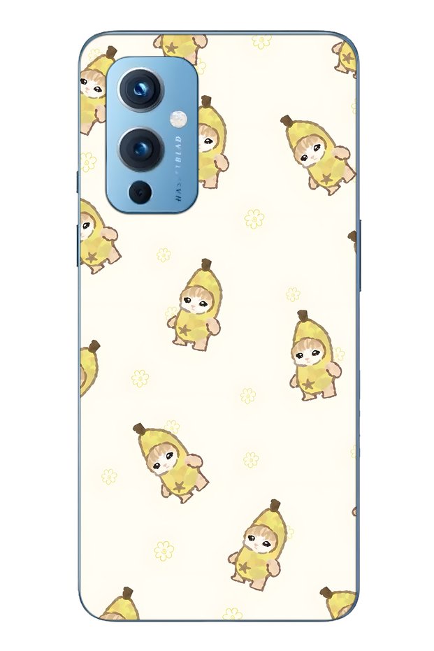 حافظة هاتف شفافة متوافقة مع One Plus 9 من نوع Banana Costume Cat منقوش