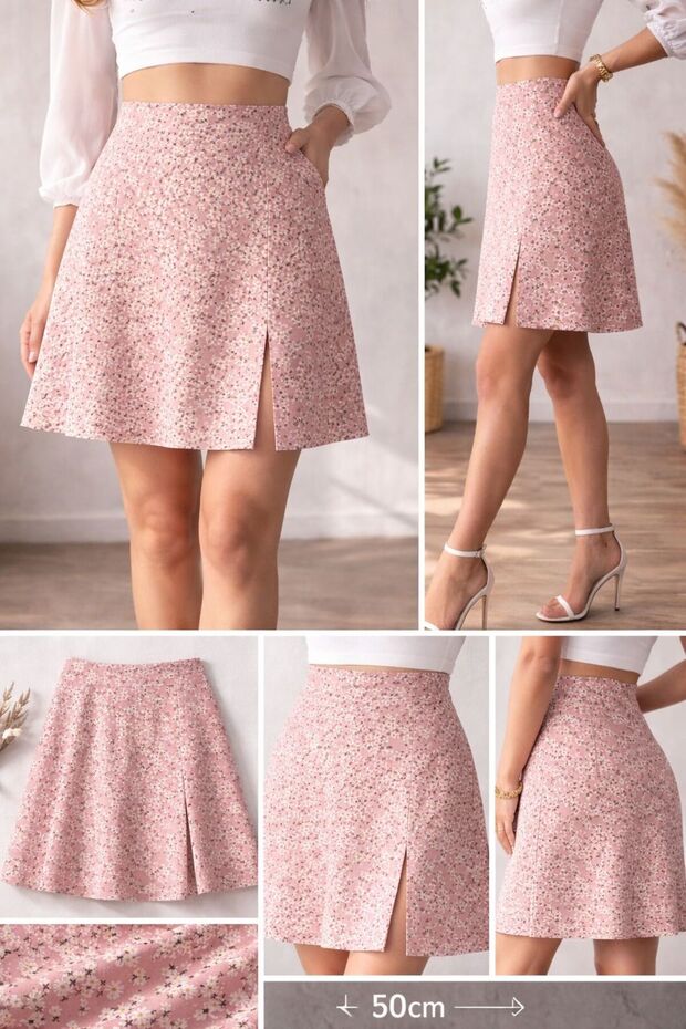 Women's Viscose Fabric Front Slit Knee-Length Skirt 50 cm