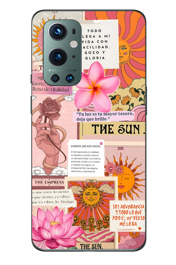 One Plus 9 Pro Compatible Sun Tarot Patterned Transparent Phone Case - 1