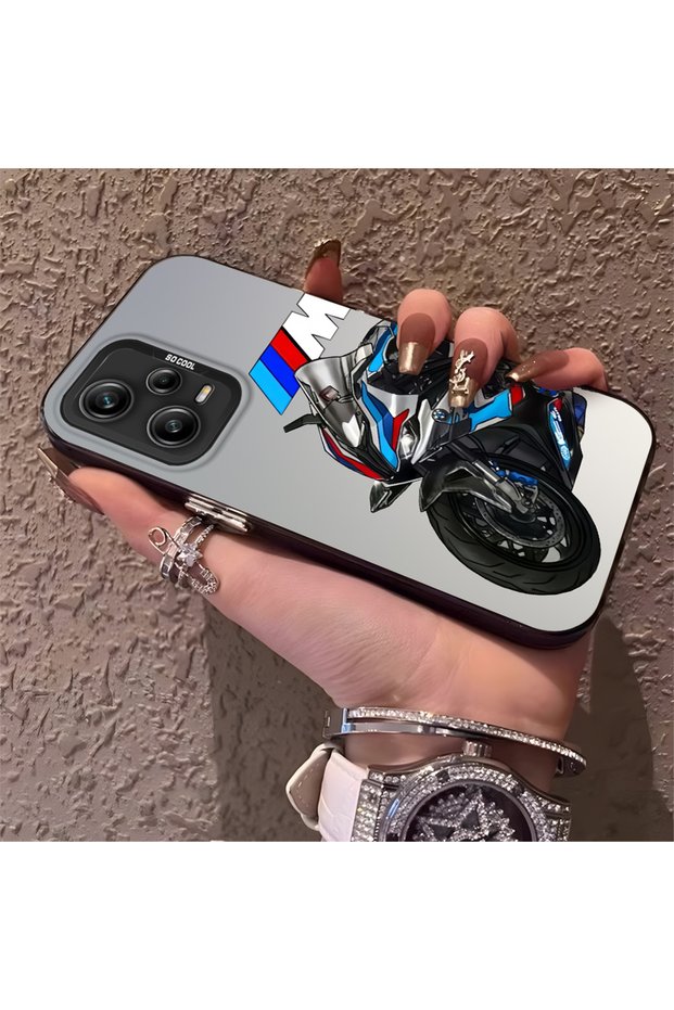 Motorcycle Patterned Silicone Edge Hard Back Anti Fall Phone Case Compatible with Redmi Note 12 Pro 5g