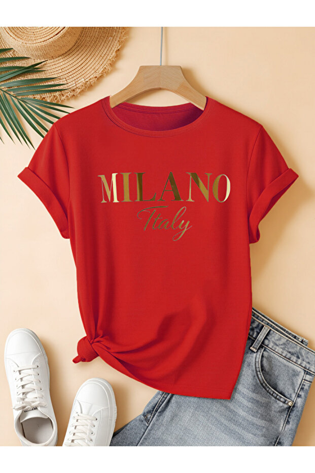 Women's Milano Printed Crew Neck Regular Fit Oversized T-Shirt