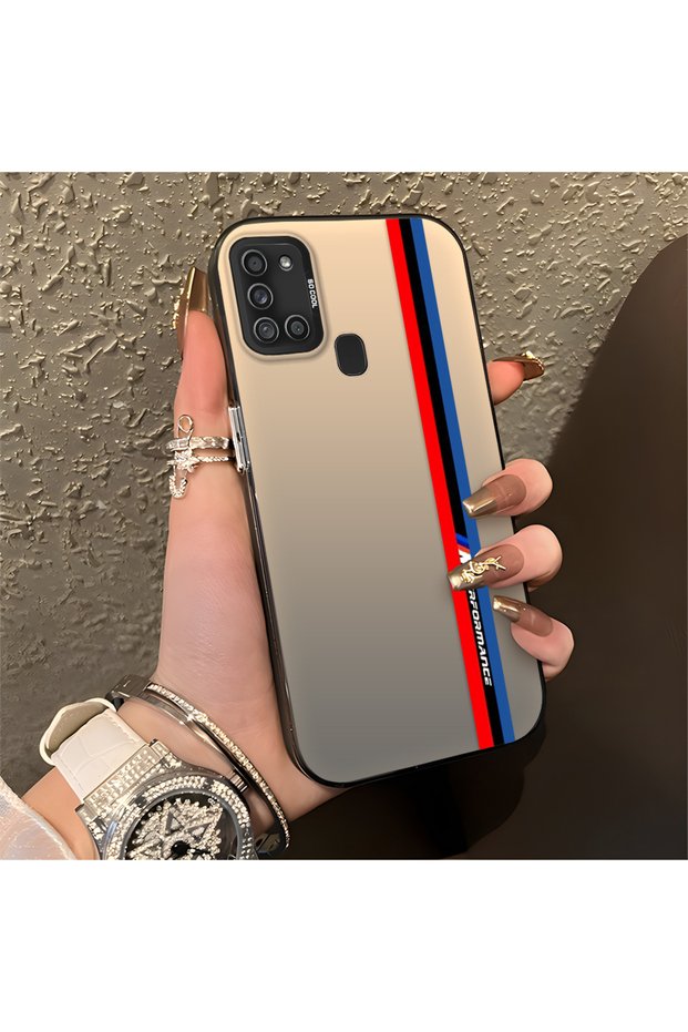 Samsung Galaxy A21S Compatible Silicone Phone Case with Hard Back Edge Anti-Fall Bmw Patterned