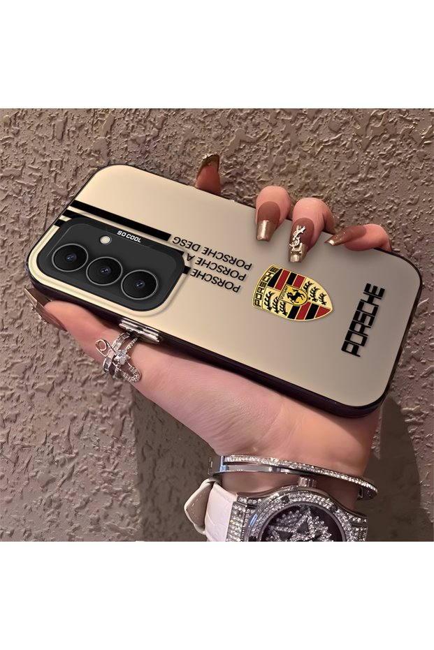 Porsche Patterned Silicone Edge Hard Back Anti Fall Phone Case Compatible with Samsung Galaxy S25 Fe