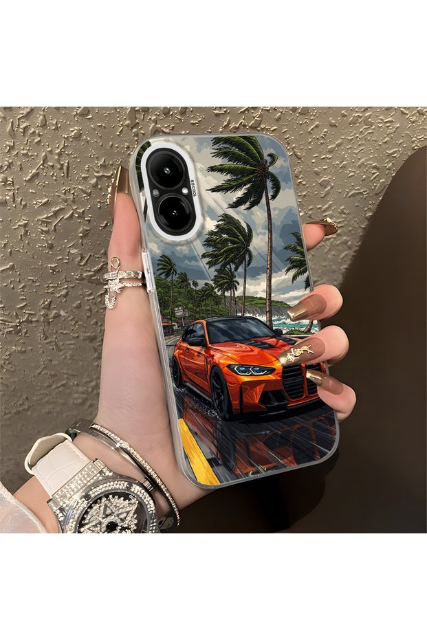 Realme C67 Compatible Silicone Edge Hard Back Anti-Fall Case Classic Car