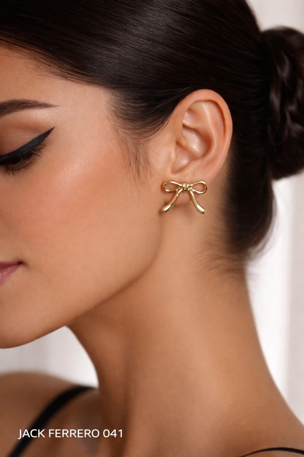 Women's Yellow Color Steel Thin Bow Design Stud Earrings - Yellow Yellow