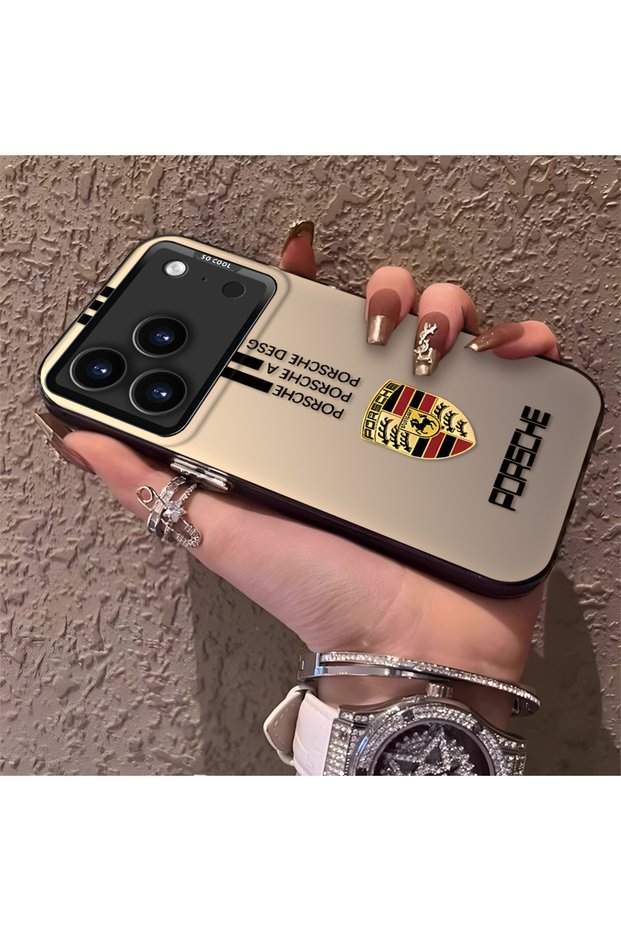 Porsche Patterned Silicone Edge Hard Back Anti Fall Phone Case Compatible with iPhone 17 Pro Max