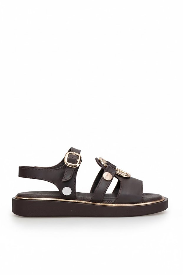 D26Ys-5290 Women's Genuine Leather Flat Sandals Brown