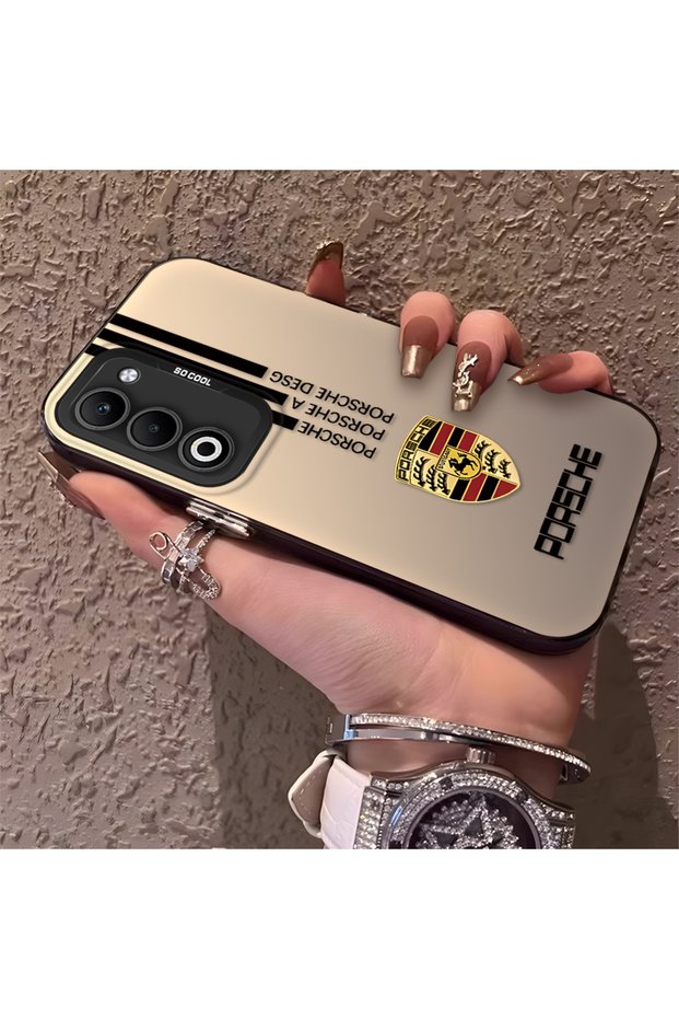 Porsche Patterned Silicone Edge Hard Back Anti Fall Phone Case Compatible with Oppo A5 5g