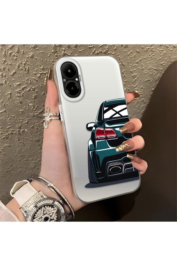 Realme C67 Compatible Silicone Edge Hard Back Anti-Fall Phone Case Sports Car