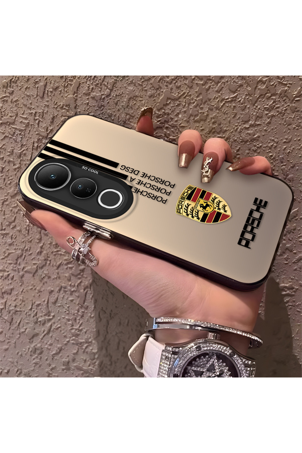 Porsche Patterned Silicone Edge Hard Back Anti-Fall Phone Case Compatible with Vivo V50 Lite
