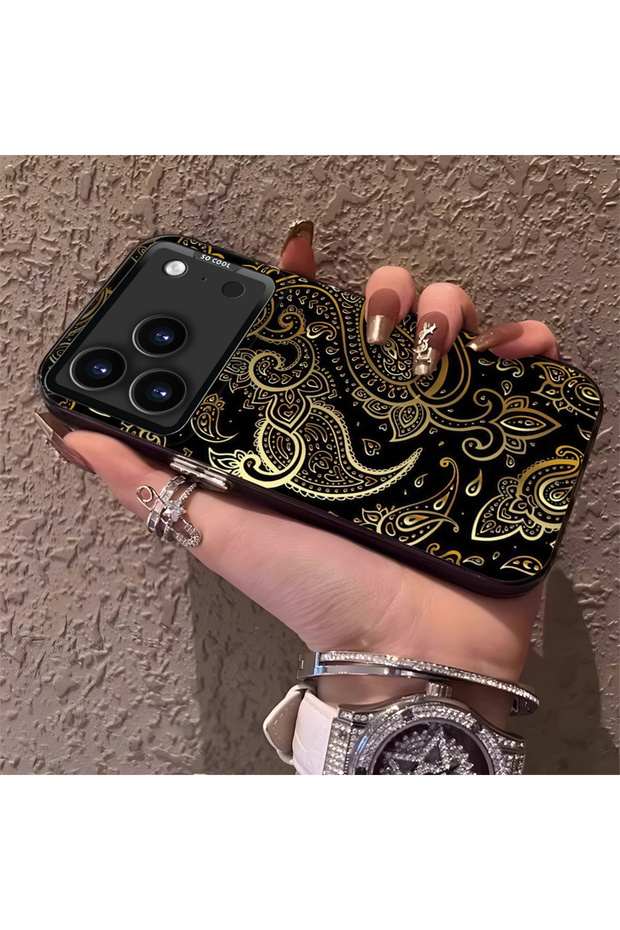 حافظة هاتف من السيليكون ذات حافة صلبة وظهر صلب متوافقة مع هاتف iPhone 17 Pro Max بنقشة ريترو