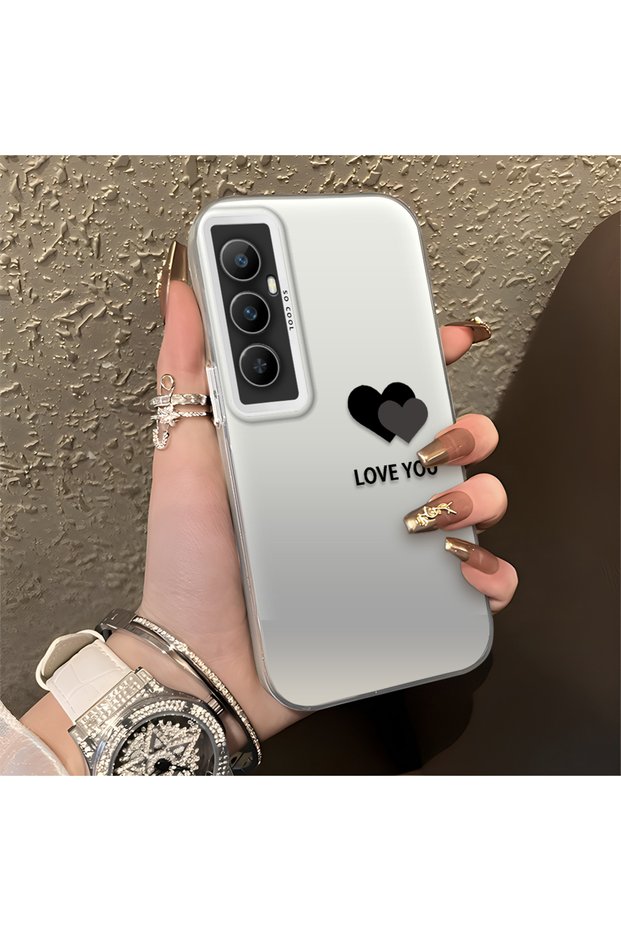 Realme C65 Compatible Heart Patterned Silicone Edge Hard Back Anti-Fall Phone Case