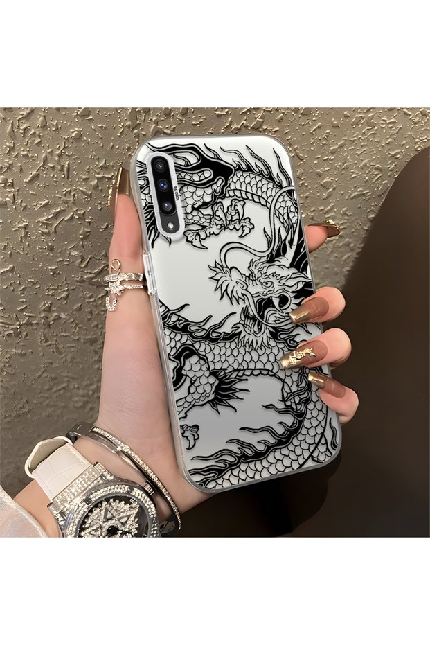 Samsung Galaxy A50 Compatible Silicone Edge Hard Back Anti-Fall Phone Case Dragon Patterned