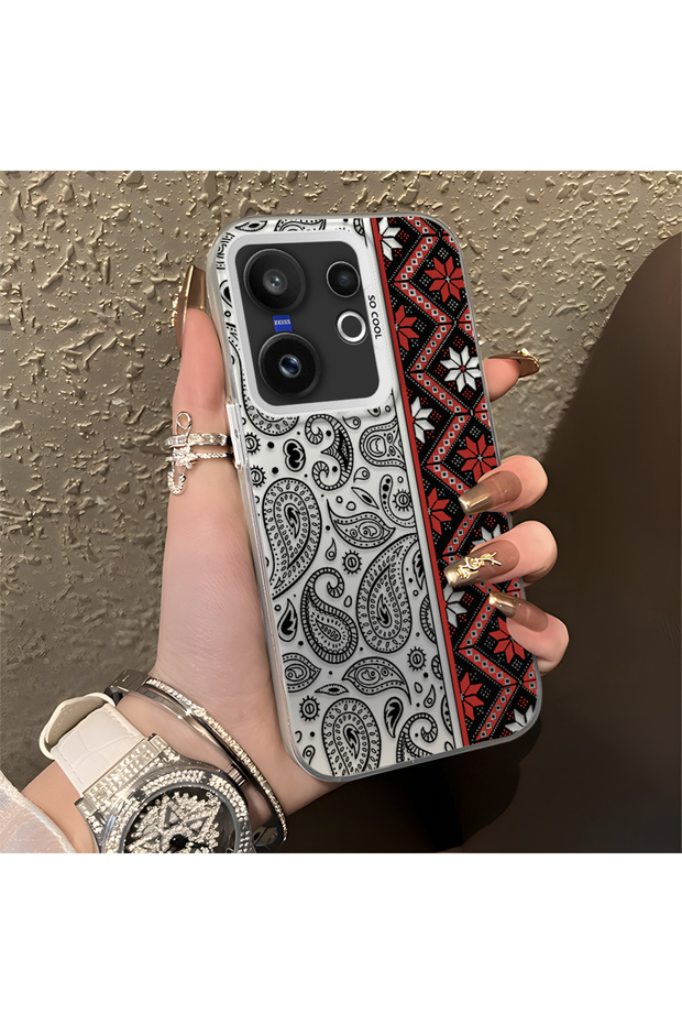 Vivo X200 Fe Compatible Kilim Rug Patterned Silicone Edge Hard Back Anti-Fall Phone Case