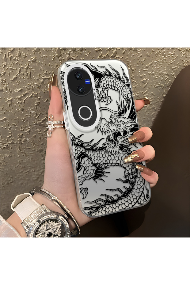 Vivo V50 Compatible Silicone Edge Hard Back Anti-Fall Phone Case Dragon Patterned