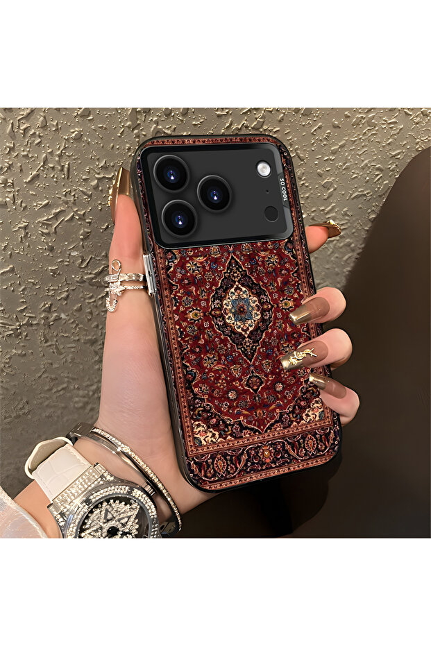 iPhone 17/18 Pro Compatible Silicone Edge Hard Back Anti-Fall Phone Case with Vintage Pattern