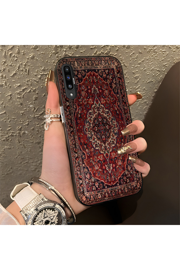 Samsung Galaxy A50 Compatible Kilim Rug Patterned Silicone Edge Hard Back Anti-Fall Phone Case