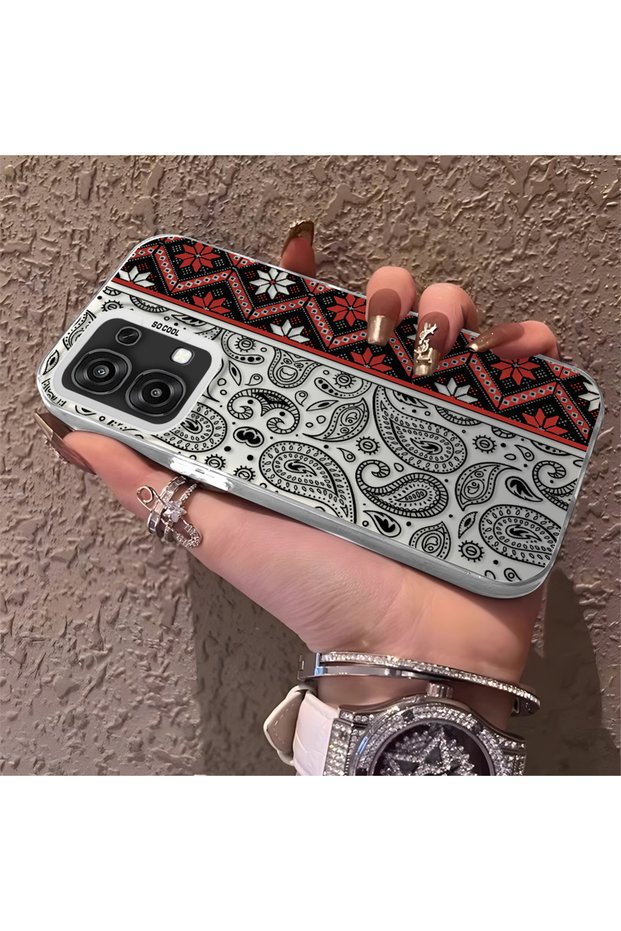 Rug Patterned Silicone Edge Hard Back Phone Cover Compatible with Oppo A6 Pro 5g