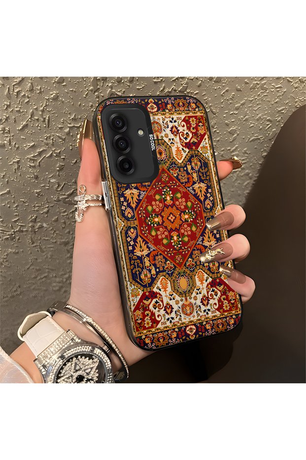 Samsung Galaxy A17 Compatible Silicone Edge Hard Back Anti-Fall Phone Case Vintage Rug Patterned