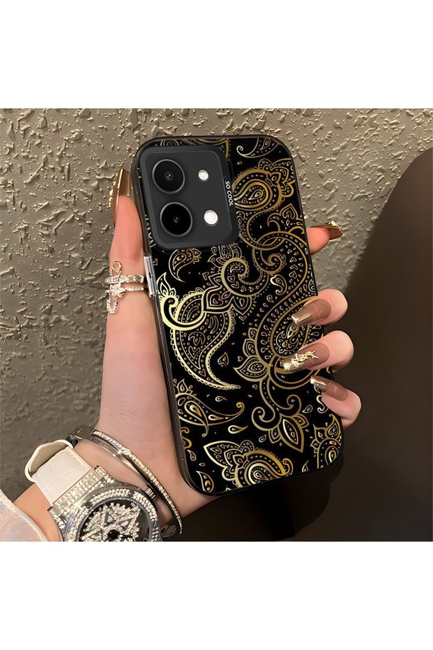 Vivo Y28 Compatible Silicone Edge Hard Back Anti-Fall Phone Case Carved Patterned