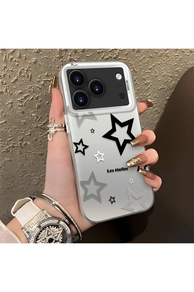 iPhone 17 Pro Compatible Silicone Edge Hard Back Anti-Fall Phone Case Stars Patterned