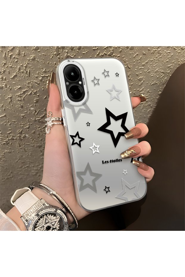 Realme C67 Compatible Silicone Edge Hard Back Anti-Fall Phone Case Stars Patterned