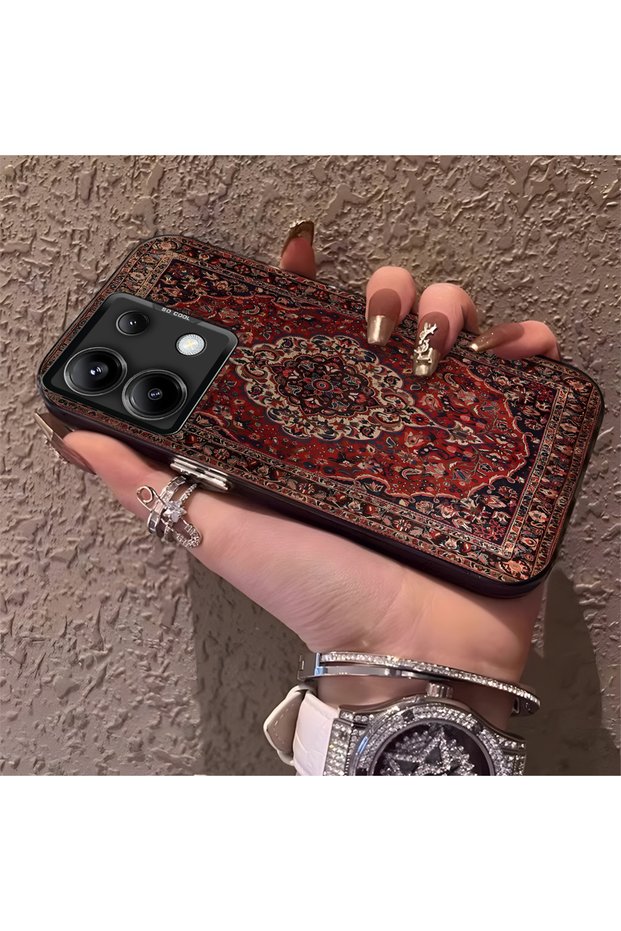 Rug Patterned Silicone Edge Hard Back Phone Cover Case Compatible with Redmi Note 13 Pro 5g