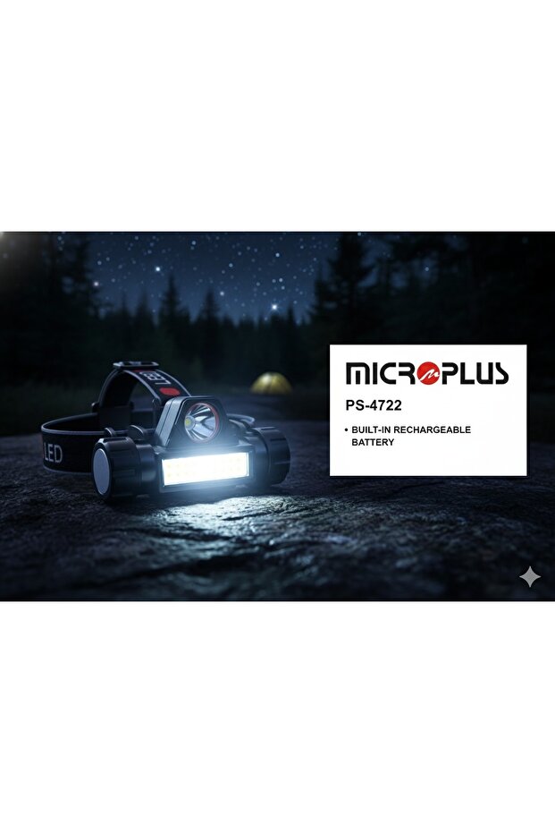كشاف رأسي قابل لإعادة الشحن من Microplus، إضاءة LED قوية للمغامرات الليلية. - 1
