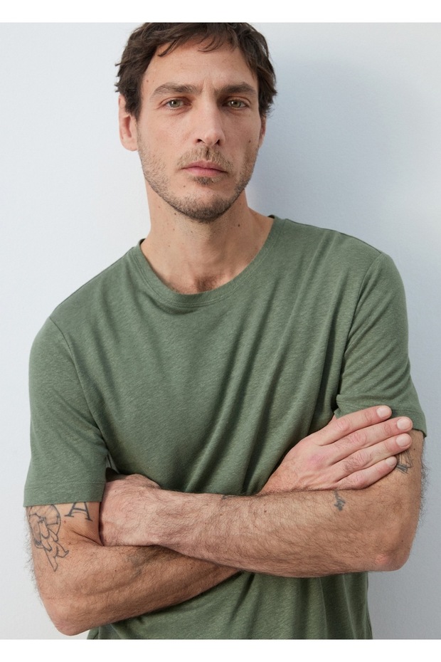 Slim fit keten tişört - 6