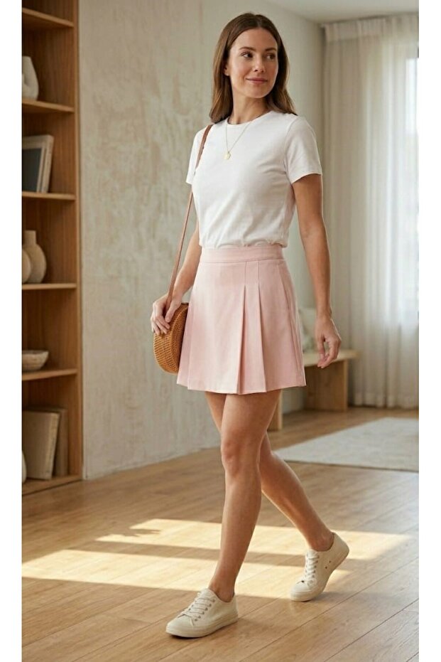 Pileli Şort Etek - 1