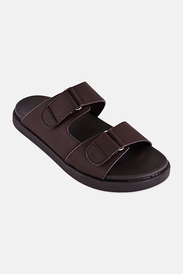 Men Adjustable Slip On Arabic Sandals, Dark Brown