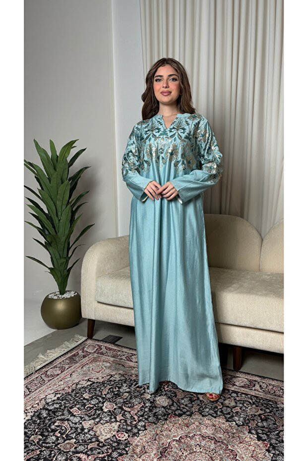 جلابية لينن ناعم بتطريز راقي