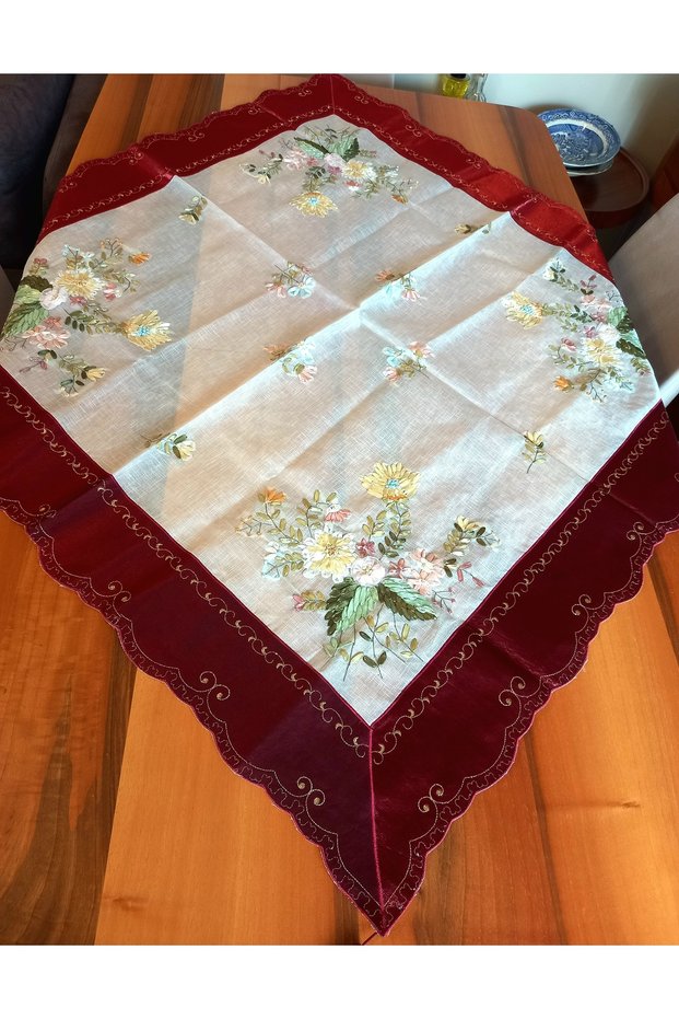 Handmade Ribbon Work m Tablecloth Şantuk K Linen Embroidery and Ribbon Work on Fabric Living Room Set